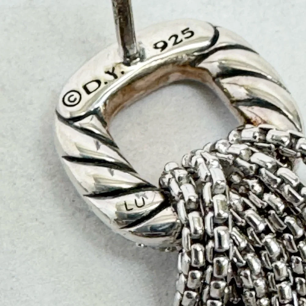 David Yurman Diamond Cushion Dangle Drop Box Chains Tassel Earrings .925/14K - Picture 5 of 8